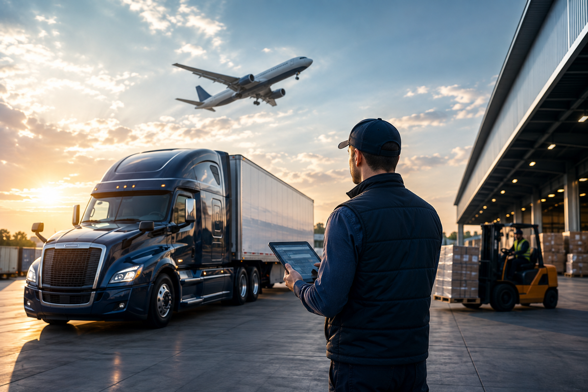 Freight truck traveling on highway